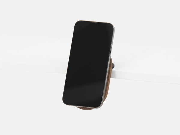 walnut magsafe iphone desk shelf mount - in use | walnut