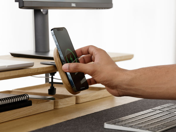 oak magsafe iphone desk shelf mount on a desk shelf | -