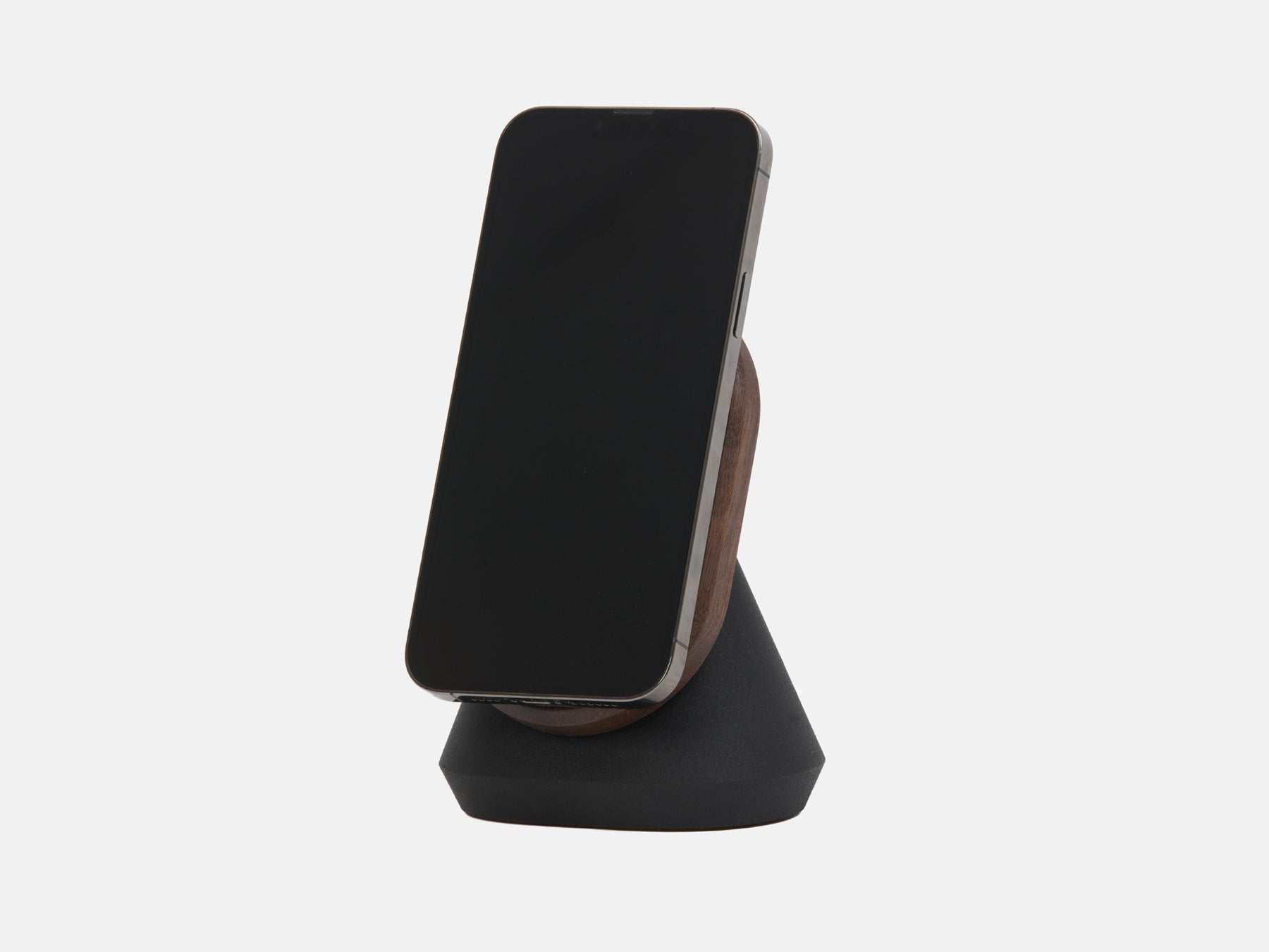 walnut magsafe iphone stand - in use | walnut