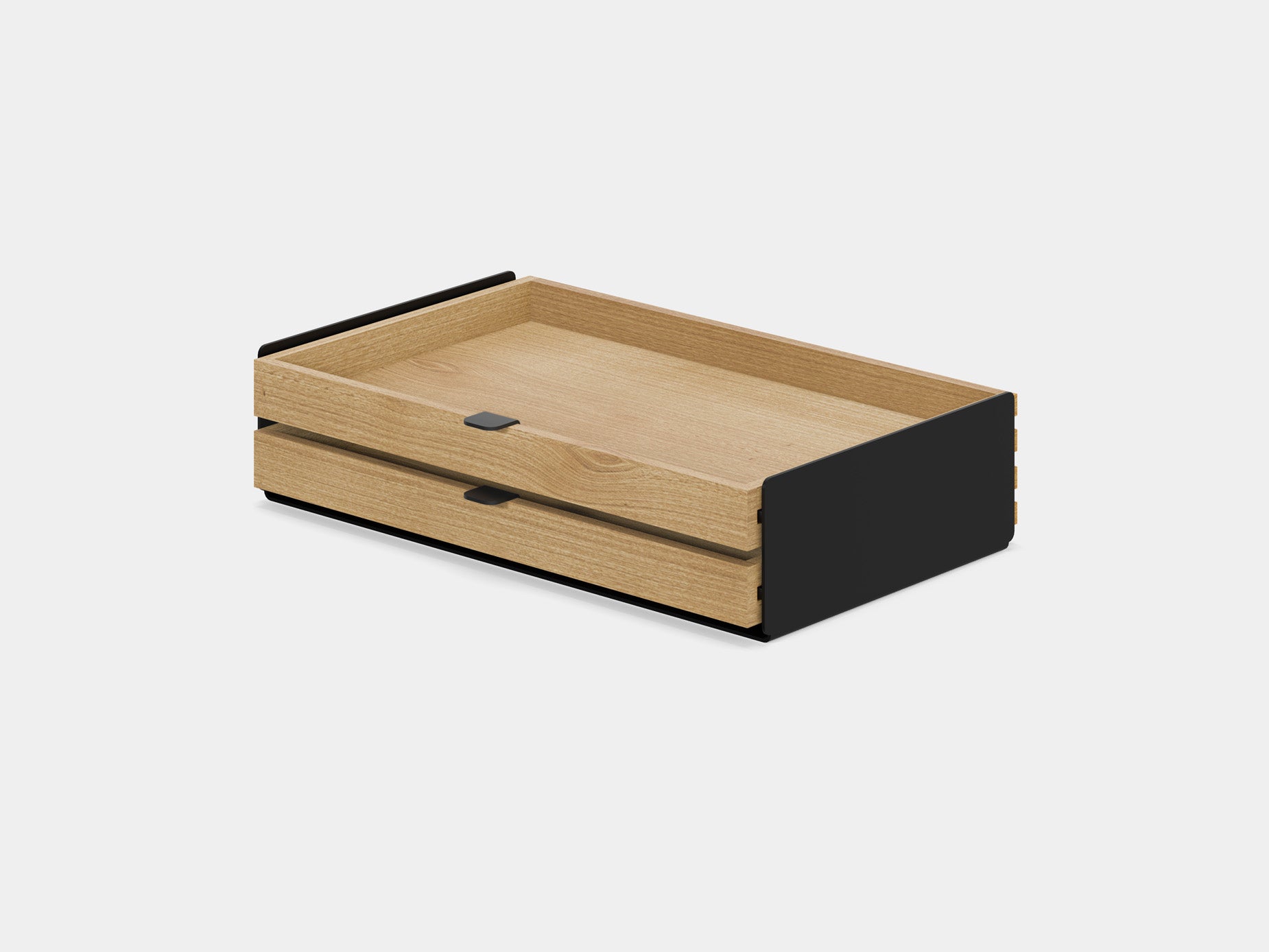 oak, dual drawer, black