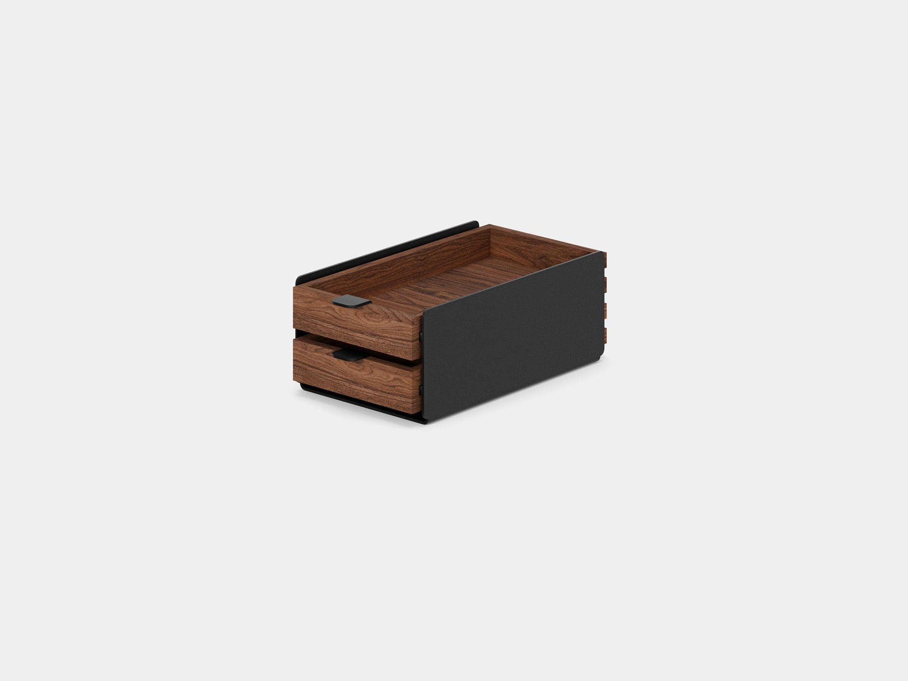 walnut, dual drawer, black