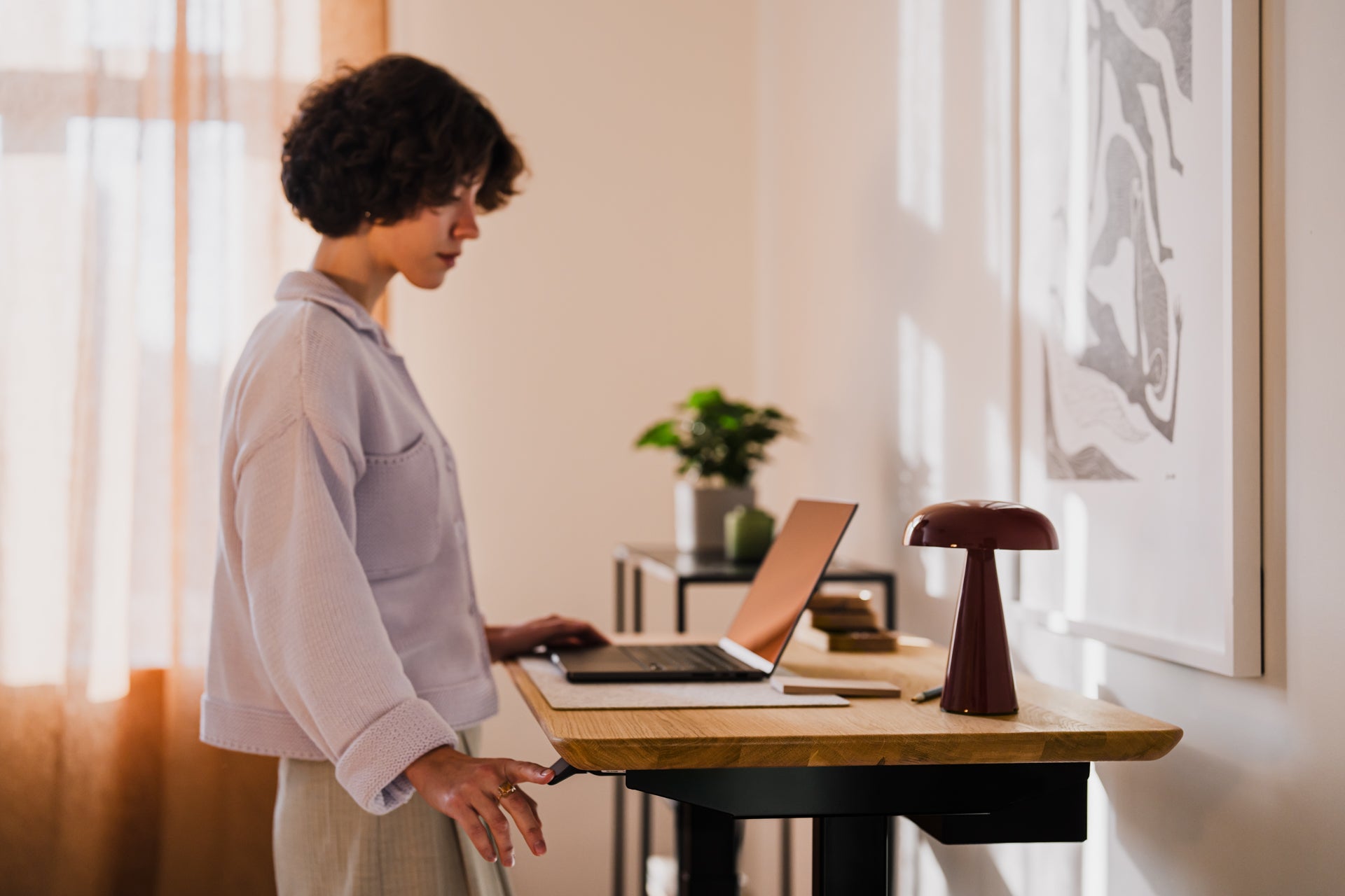 Mini Standing Desk adjustment ergonomic in standing position |oak, ,