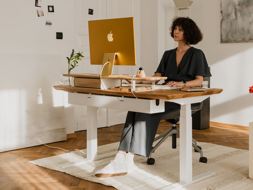 Oakywood standing desk with cable management tray | white,